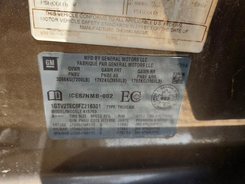 65365076 :رقم المزاد ، 1GTV2TEC6FZ216301 vin ، 2015 Gmc Sierra مزاد بيع