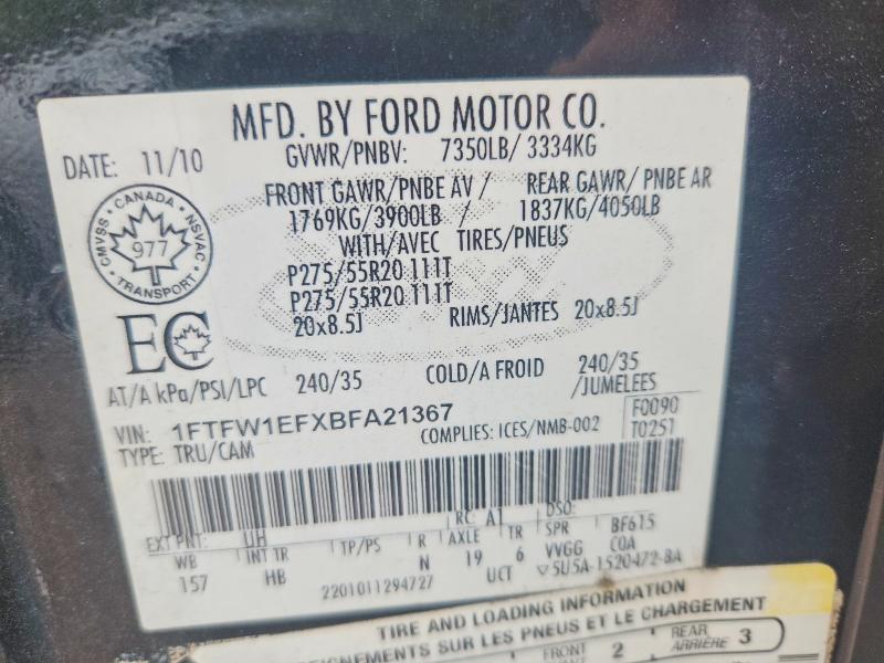 65283276 :رقم المزاد ، 1FTFW1EFXBFA21367 vin ، 2011 Ford F150 مزاد بيع