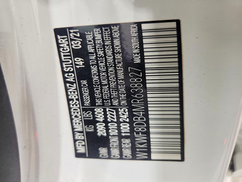 Продажа на аукционе авто 2021 Mercedes-benz C, vin: W1KWF8DB4MR638827, номер лота: 66467406