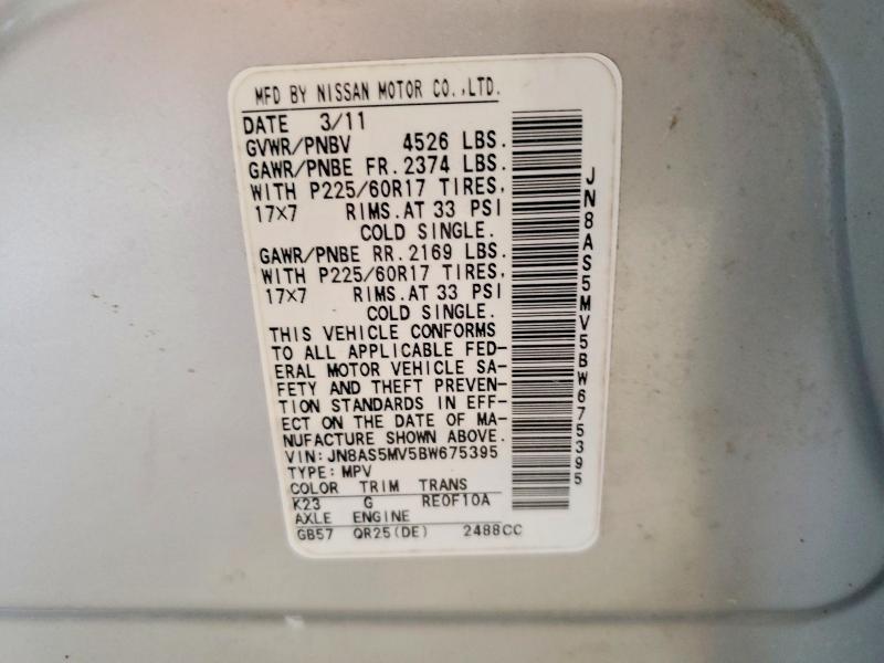 66278076 :رقم المزاد ، JN8AS5MV5BW675395 vin ، 2011 Nissan Rogue مزاد بيع