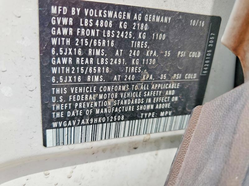 Продаж на аукціоні авто 2017 Volkswagen Tiguan, vin: WVGAV7AX9HK012508, номер лоту: 65114336