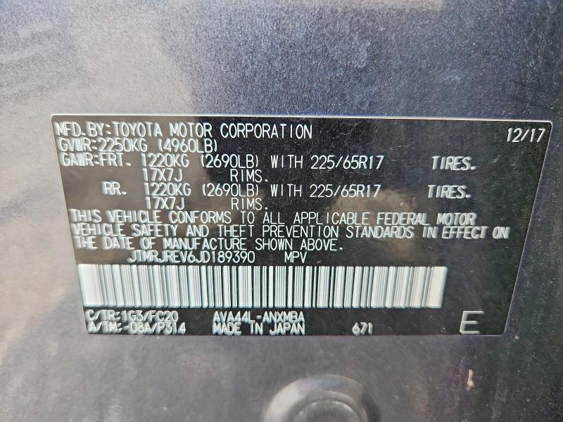 Aukcja sprzedaży 2018 Toyota Rav4 Hybrid, vin: JTMRJREV6JD189390, numer aukcji: 63863876