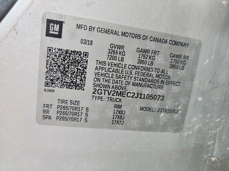 2018 Gmc Sierra მანქანა იყიდება აუქციონზე, vin: 2GTV2MEC2J1105073, აუქციონის ნომერი: 65894696