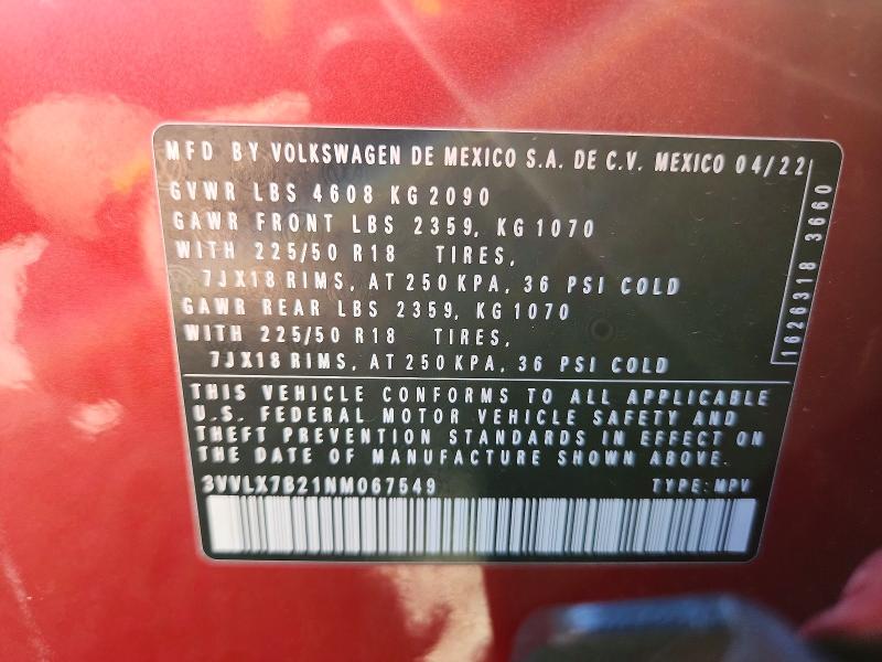 Продаж на аукціоні авто 2022 Volkswagen Taos, vin: 3VVLX7B21NM067549, номер лоту: 65934306
