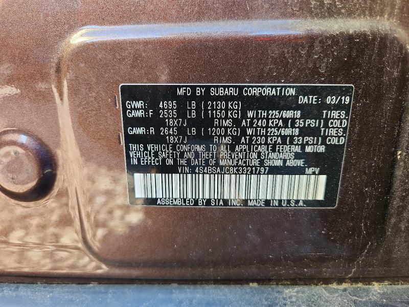 Aukcja sprzedaży 2019 Subaru Outback, vin: 4S4BSAJC8K3321797, numer aukcji: 63492166