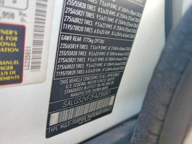 Auction sale of the 2015 Land Rover Range Rover, vin: SALGS2VF2FA235951, lot number: 65169076