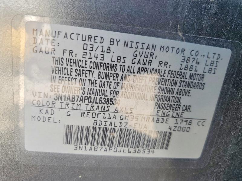Aukcja sprzedaży 2018 Nissan Sentra, vin: 3N1AB7AP0JL638534, numer aukcji: 64422936