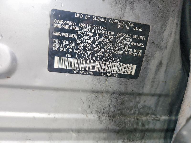 66497666 :رقم المزاد ، JF2SKAUC4LH554906 vin ، 2020 Subaru Forester مزاد بيع