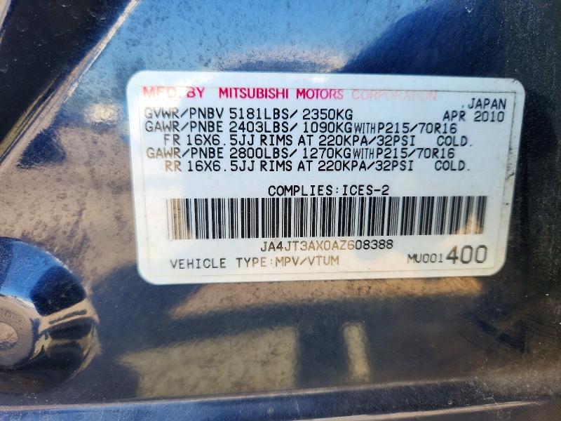 Продажа на аукционе авто 2010 Mitsubishi Outlander, vin: JA4JT3AX0AZ608388, номер лота: 64418996