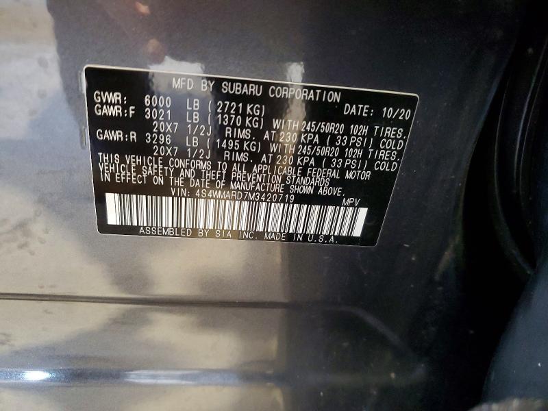 67094556 :رقم المزاد ، 4S4WMARD7M3420719 vin ، 2021 Subaru Ascent مزاد بيع