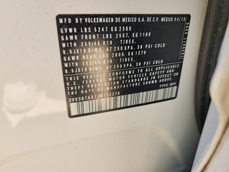 Aukcja sprzedaży 2018 Volkswagen Tiguan, vin: 3VV3B7AX1JM152378, numer aukcji: 65110816