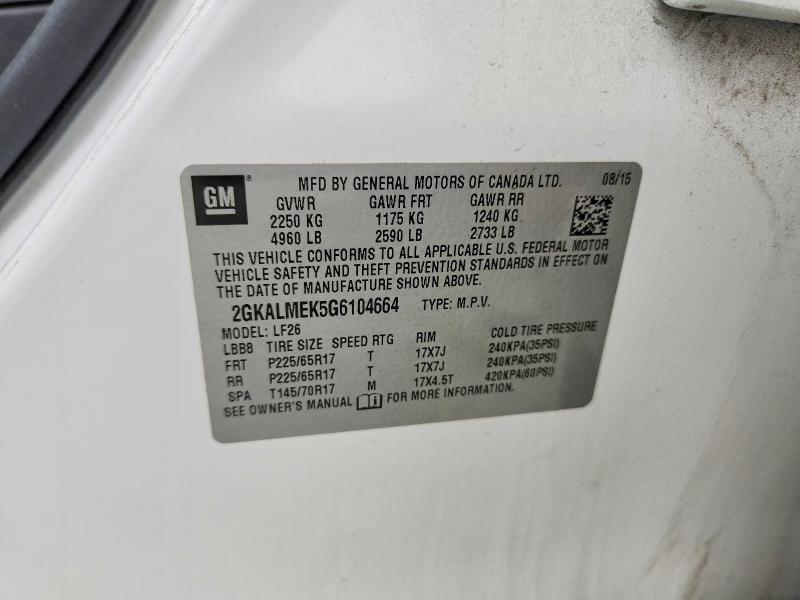 2016 Gmc Terrain მანქანა იყიდება აუქციონზე, vin: 2GKALMEK5G6104664, აუქციონის ნომერი: 65845626