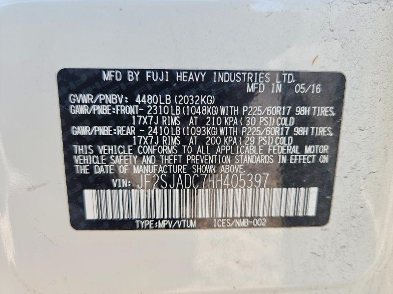 64659436 :رقم المزاد ، JF2SJADC7HH405397 vin ، 2017 Subaru Forester مزاد بيع