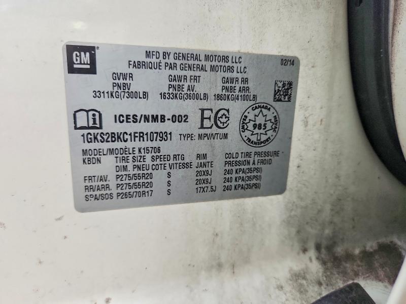 Aukcja sprzedaży 2015 Gmc Yukon, vin: 1GKS2BKC1FR107931, numer aukcji: 62938446