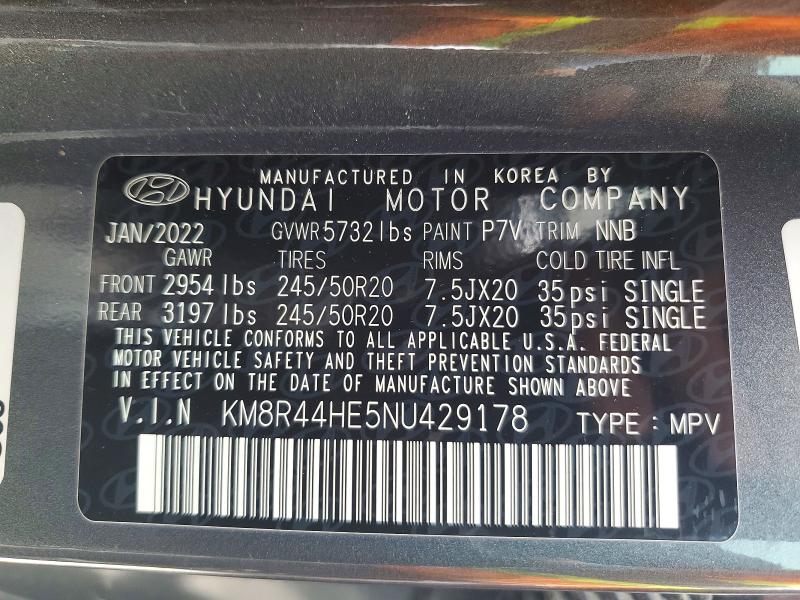 2022 Hyundai Palisade მანქანა იყიდება აუქციონზე, vin: KM8R44HE5NU429178, აუქციონის ნომერი: 64222126