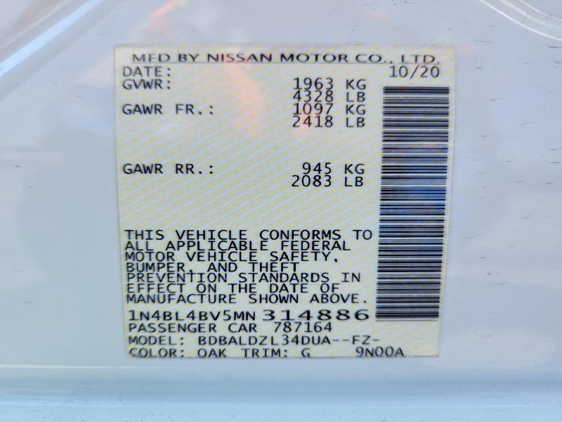 2021 Nissan Altima მანქანა იყიდება აუქციონზე, vin: 1N4BL4BV5MN314886, აუქციონის ნომერი: 61647026