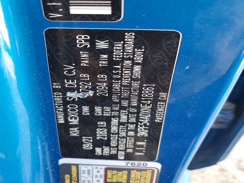 2022 Kia Forte მანქანა იყიდება აუქციონზე, vin: 3KPF54ADXNE418861, აუქციონის ნომერი: 63674856