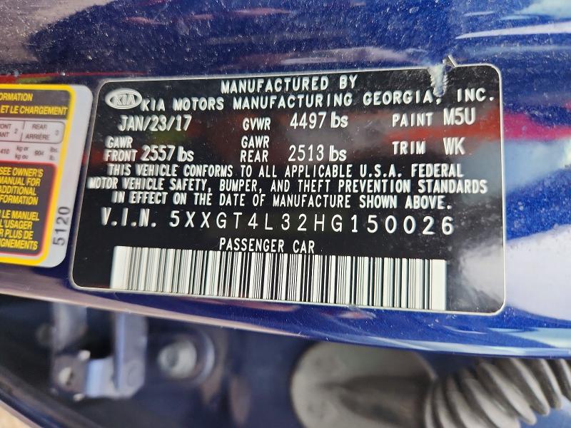 65715296 :رقم المزاد ، 5XXGT4L32HG150026 vin ، 2017 Kia Optima مزاد بيع
