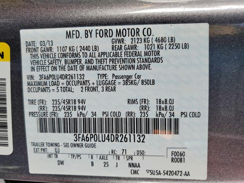 Продажа на аукционе авто 2013 Ford Fusion, vin: 3FA6P0LU4DR261132, номер лота: 63435616