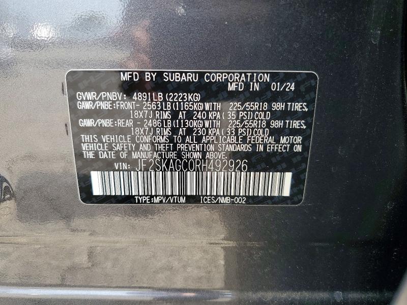 Aukcja sprzedaży 2024 Subaru Forester, vin: JF2SKAGC0RH492926, numer aukcji: 66565466