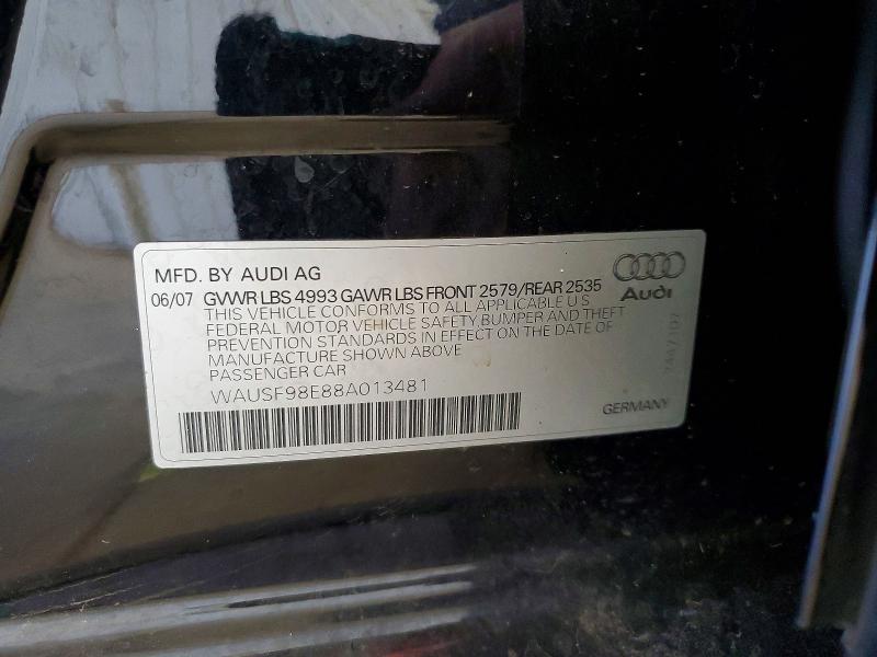 Продаж на аукціоні авто 2008 Audi A4, vin: WAUSF98E88A013481, номер лоту: 65887596