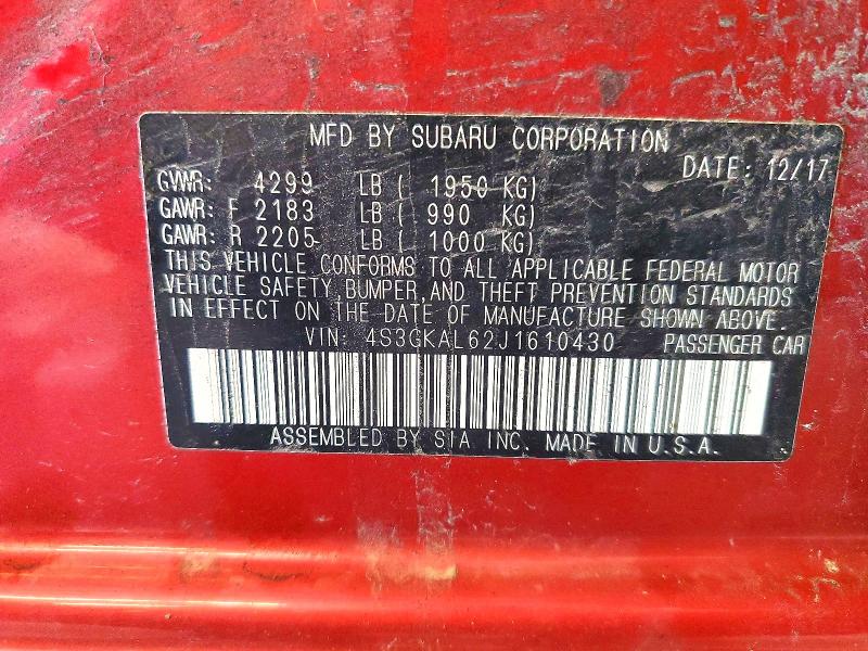 Aukcja sprzedaży 2018 Subaru Impreza, vin: 4S3GKAL62J1610430, numer aukcji: 65714236