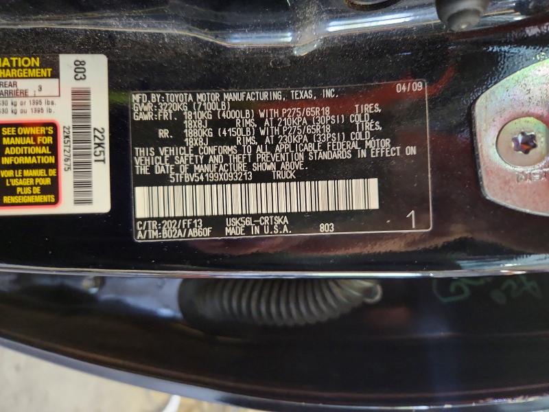 64327296 :رقم المزاد ، 5TFBV54199X093213 vin ، 2009 Toyota Tundra مزاد بيع