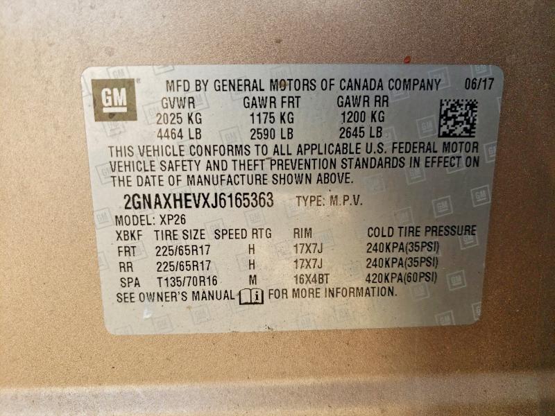 65492106 :رقم المزاد ، 2GNAXHEVXJ6165363 vin ، 2018 Chevrolet Equinox مزاد بيع