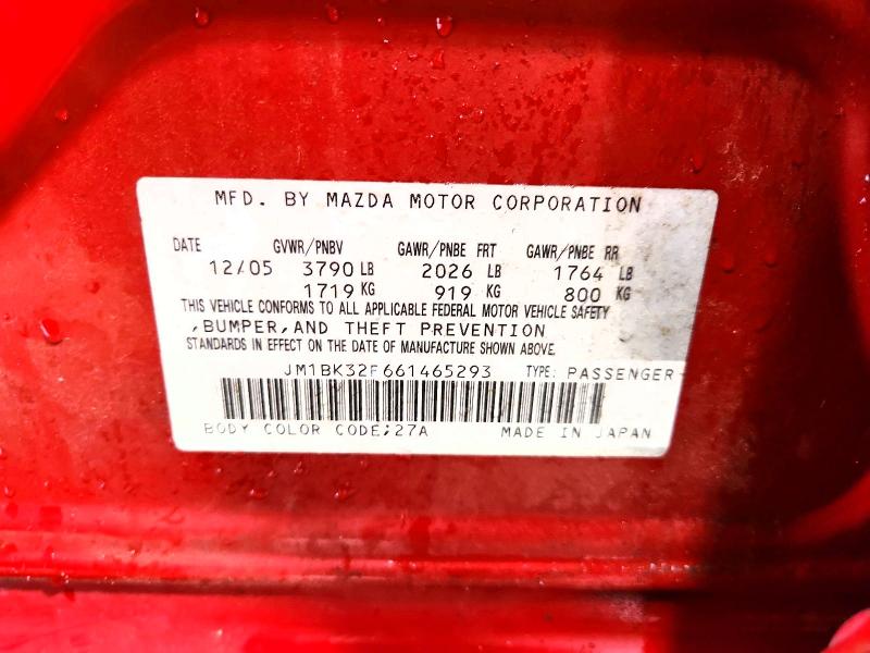 Aukcja sprzedaży 2006 Mazda 3, vin: JM1BK32F661465293, numer aukcji: 64199856