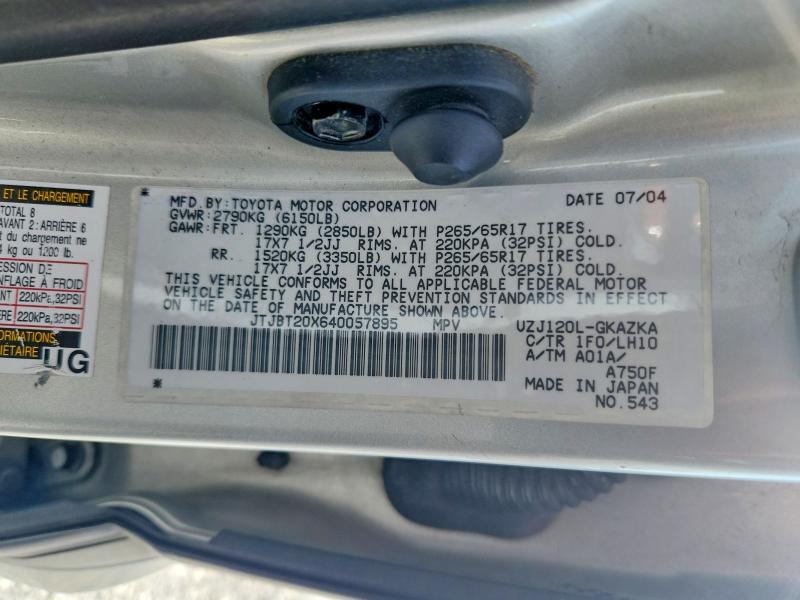 Aukcja sprzedaży 2004 Lexus Gx, vin: JTJBT20X640057895, numer aukcji: 65869966