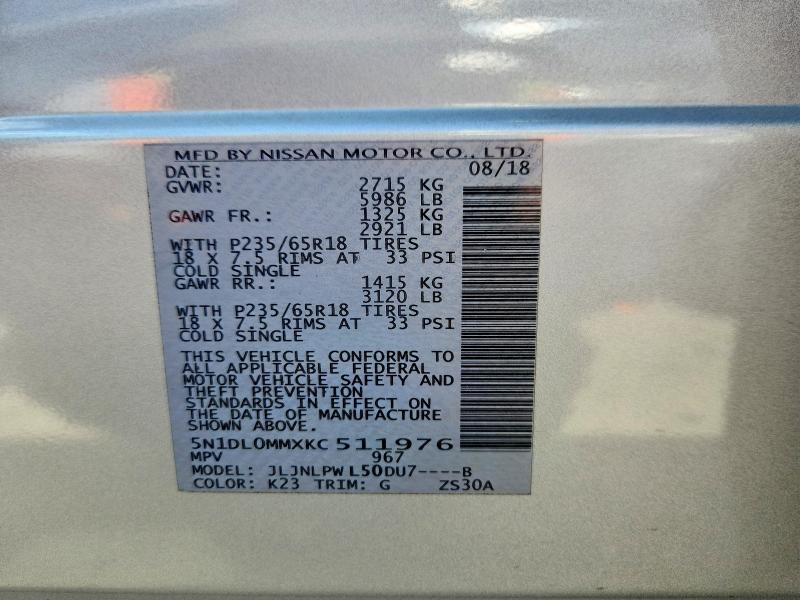 Aukcja sprzedaży 2019 Infiniti Qx60, vin: 5N1DL0MMXKC511976, numer aukcji: 64726526