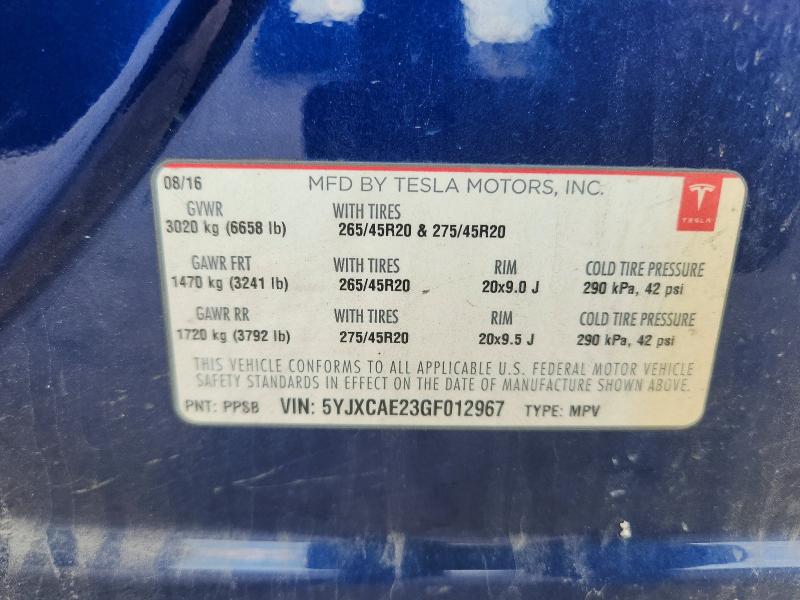 66900386 :رقم المزاد ، 5YJXCAE23GF012967 vin ، 2016 Tesla Model X مزاد بيع