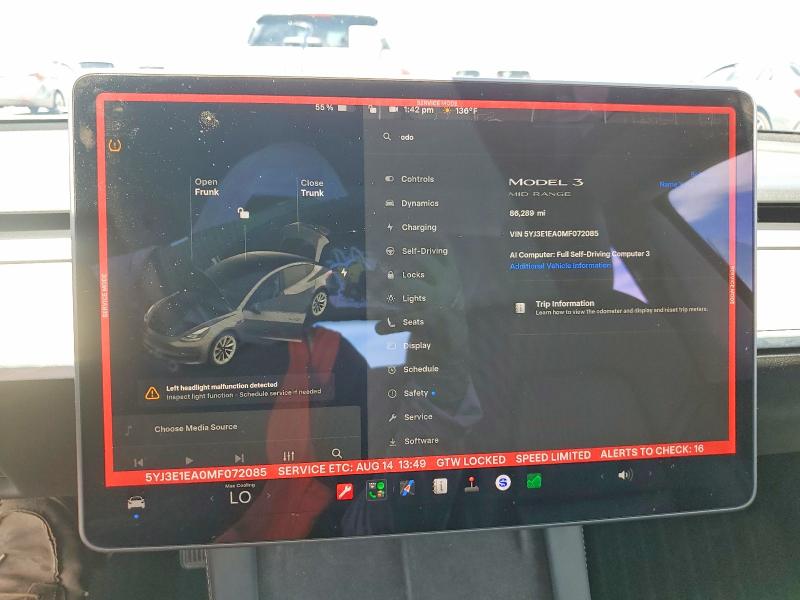 64963746 :رقم المزاد ، 5YJ3E1EA0MF072085 vin ، 2021 Tesla Model 3 مزاد بيع