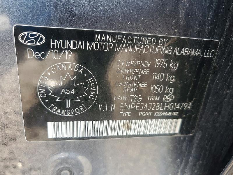 65895666 :رقم المزاد ، 5NPEJ4J28LH014794 vin ، 2020 Hyundai Sonata مزاد بيع