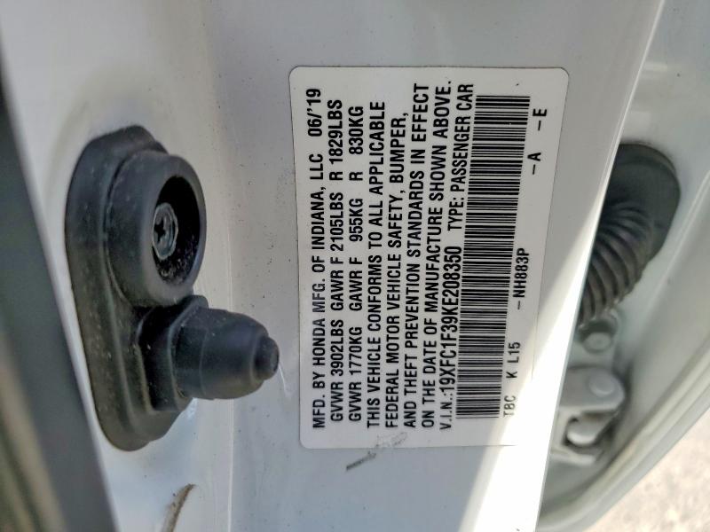 Продажа на аукционе авто 2019 Honda Civic, vin: 19XFC1F39KE208350, номер лота: 64096586