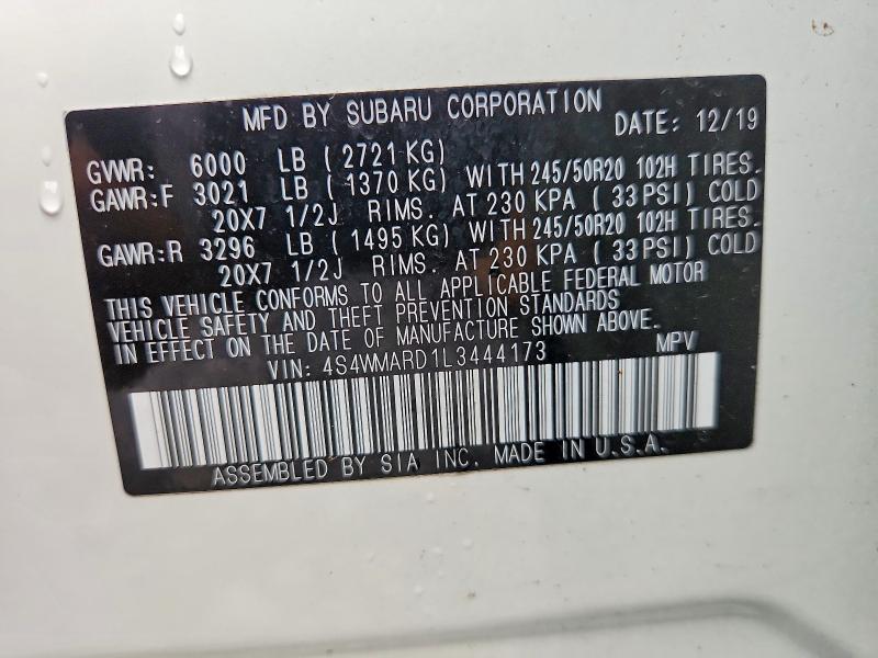65444896 :رقم المزاد ، 4S4WMARD1L3444173 vin ، 2020 Subaru Ascent مزاد بيع