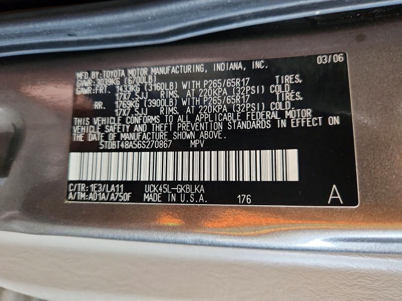 Aukcja sprzedaży 2006 Toyota Sequoia, vin: 5TDBT48A56S270867, numer aukcji: 64331726