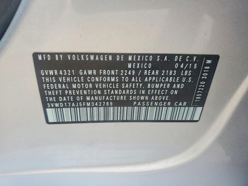 Aukcja sprzedaży 2015 Volkswagen Jetta, vin: 3VWD17AJ5FM342769, numer aukcji: 64482996