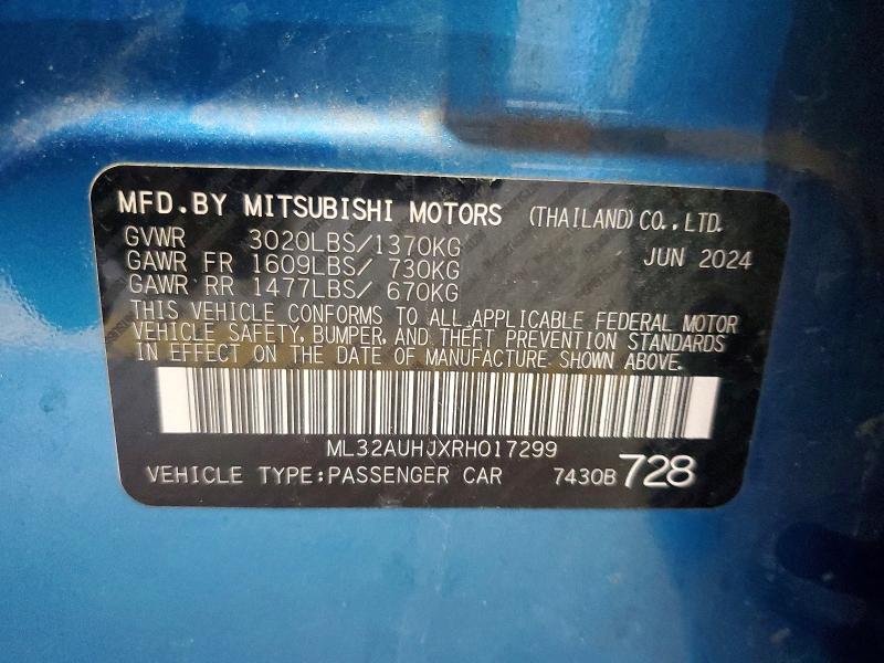 Aukcja sprzedaży 2024 Mitsubishi Mirage, vin: ML32AUHJXRH017299, numer aukcji: 65088726