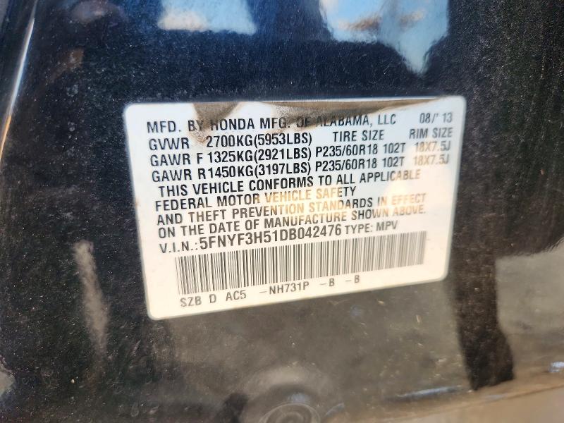 Aukcja sprzedaży 2013 Honda Pilot, vin: 5FNYF3H51DB042476, numer aukcji: 65106156