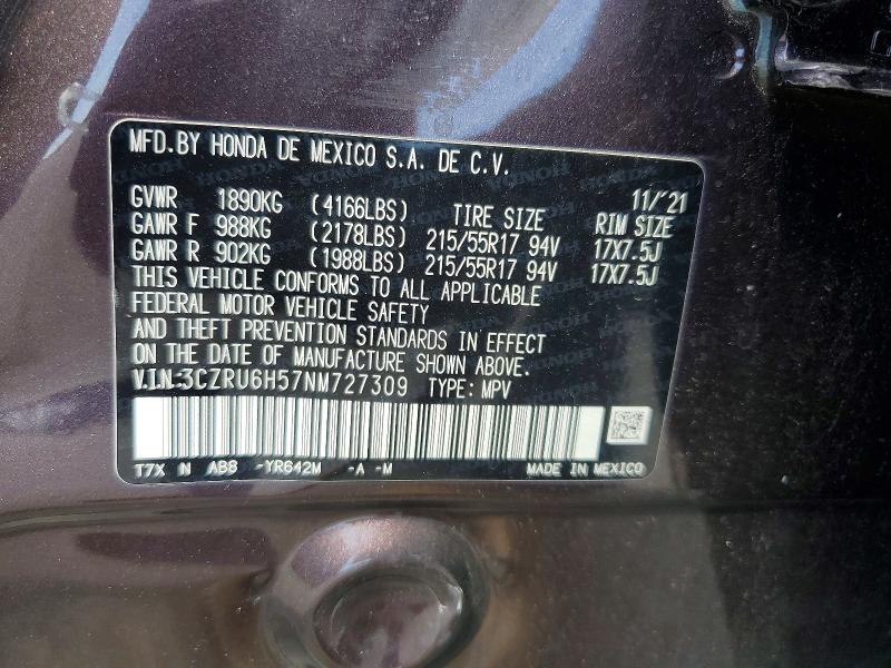 Продаж на аукціоні авто 2022 Honda Hr-v, vin: 3CZRU6H57NM727309, номер лоту: 63640246