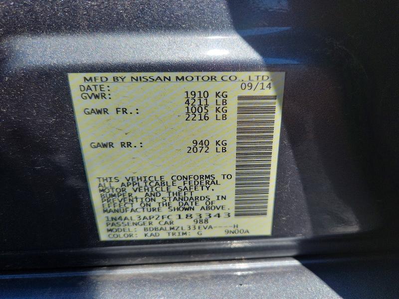 Продажа на аукционе авто 2015 Nissan Altima, vin: 1N4AL3AP2FC183343, номер лота: 63643706