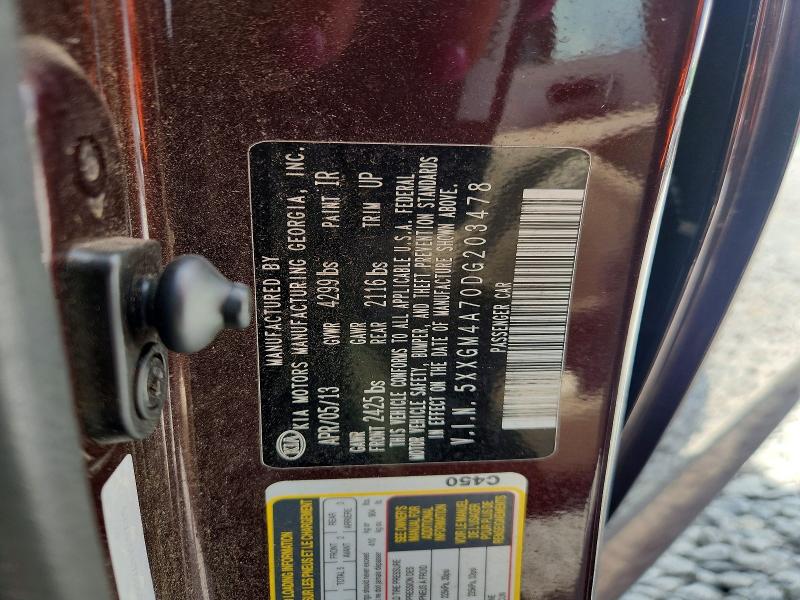 66636436 :رقم المزاد ، 5XXGM4A70DG203478 vin ، 2013 Kia Optima مزاد بيع