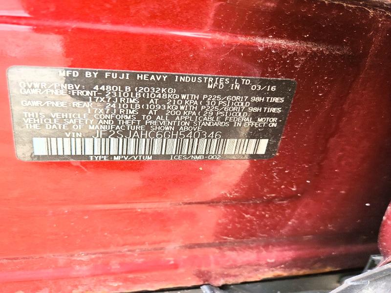 65677536 :رقم المزاد ، JF2SJAHC6GH540346 vin ، 2016 Subaru Forester مزاد بيع
