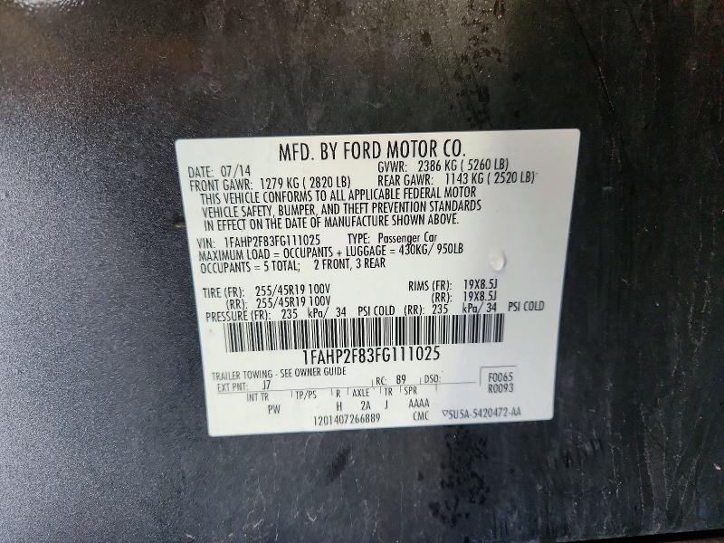 Продажа на аукционе авто 2015 Ford Taurus, vin: 1FAHP2F83FG111025, номер лота: 65676526