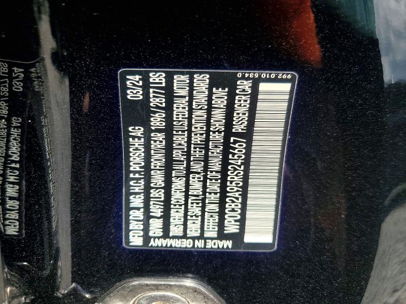 64137226 :رقم المزاد ، WP0CB2A95RS245667 vin ، 2024 Porsche 911 مزاد بيع