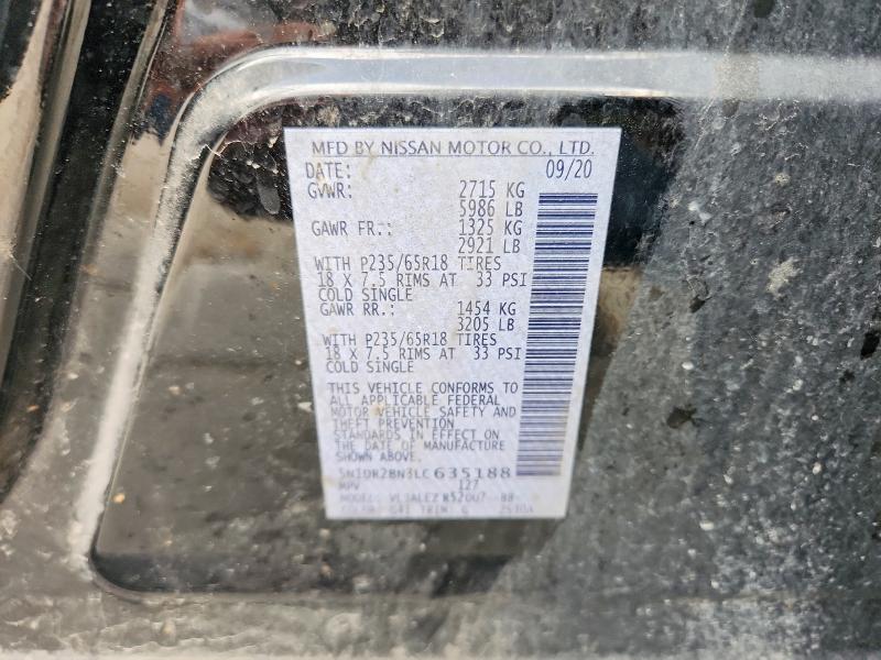 63927506 :رقم المزاد ، 5N1DR2BN3LC635188 vin ، 2020 Nissan Pathfinder مزاد بيع