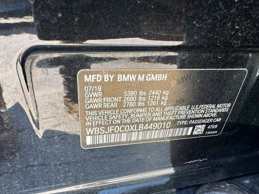 2020 Bmw M5 მანქანა იყიდება აუქციონზე, vin: WBSJF0C0XLB449010, აუქციონის ნომერი: 64256036