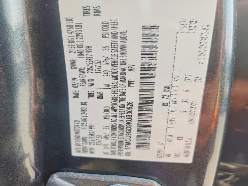 2019 Ford Escape მანქანა იყიდება აუქციონზე, vin: 1FMCU9GD9KUB30526, აუქციონის ნომერი: 63338716