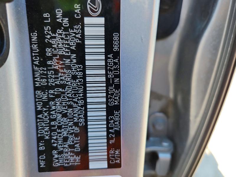 Продажа на аукционе авто 2022 Lexus Es 350, vin: 58ADZ1B14NU131813, номер лота: 65535306